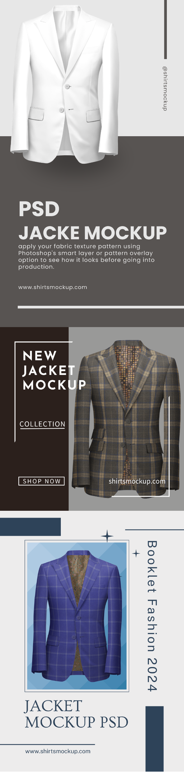 Photo-realistic PSD jacket Mockup Template with Peak Lapel